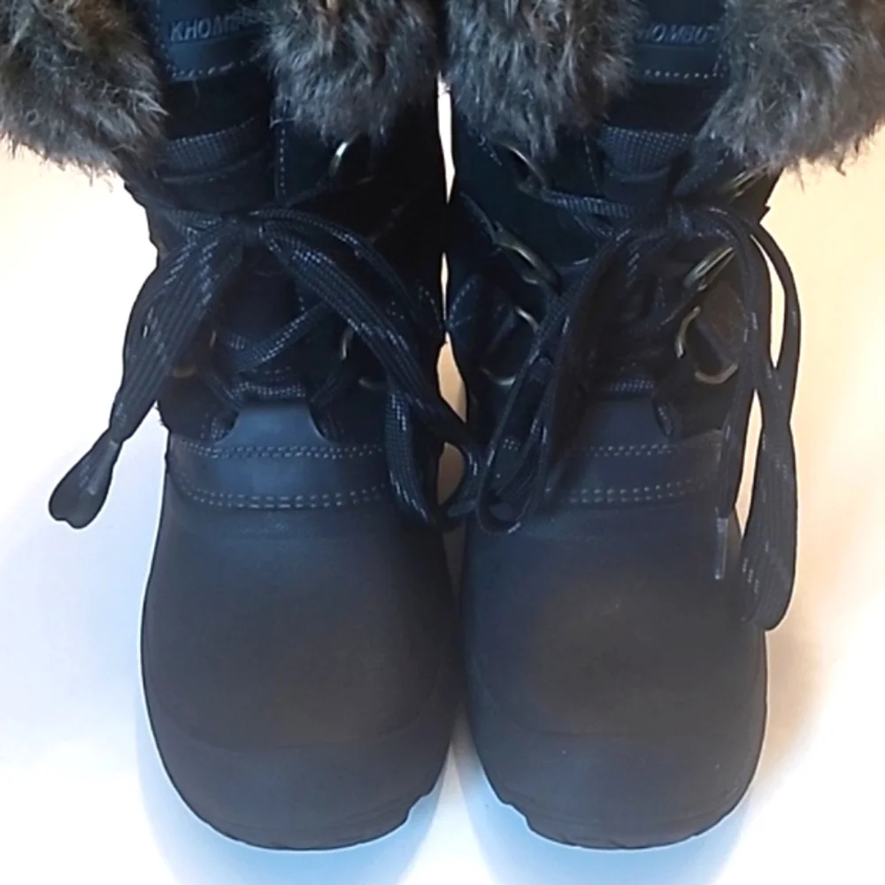 Khombu The Slope Snow Duck Boot Faux Fur Leather Rubber Sole Lace Up Water Proof